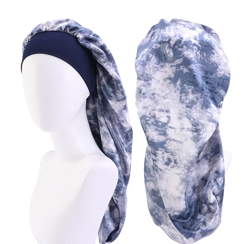 

Hats For Women Multifunction New Tie-dyed Ding Long Hair Sleeping Cap Long Barrel Cap Hair Care Cap Elastic Hair Scarf Cap 66