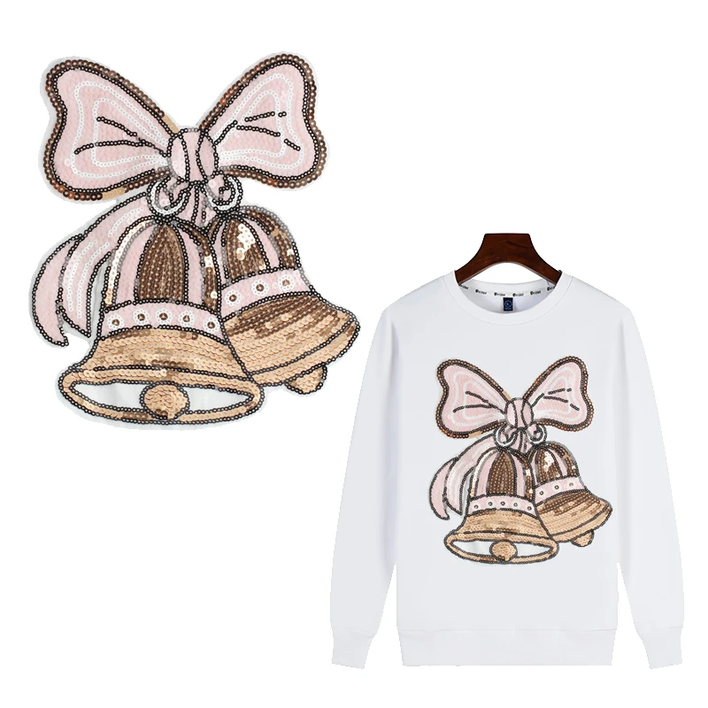 

Iron on Sequin Patches for Clothing Stripes Butterfly Bell Badges Sticker on Clothes Embroidered Patches for Jacket DIY Applique