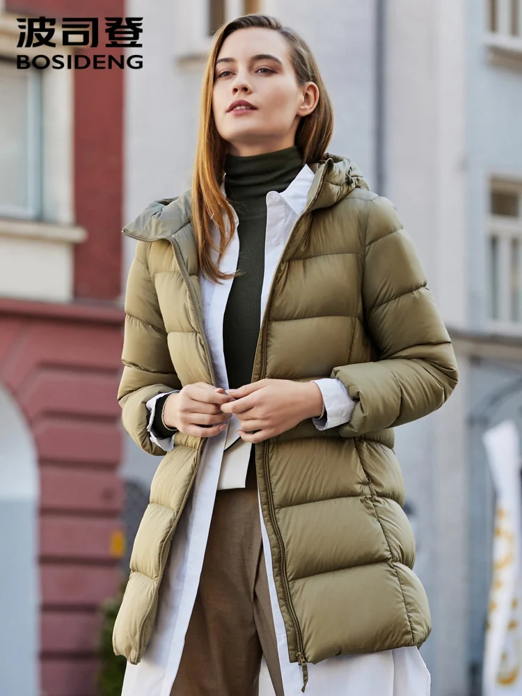 BOSIDENG офисный женский пуховик с капюшоном средней длины модное женское зимнее
