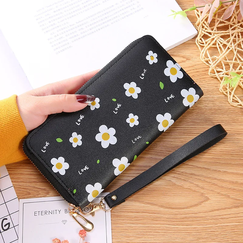 

Fashion Flower Printed Wallet For Women Zipper Wristlet Coin Purse Ladies Long Leather Clutch Bag Passport Credit ID Card Holder