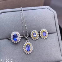 kjjeaxcmy fine jewelry natural tanzanite 925 sterling silver popular girl new pendant necklace earrings ring set support test