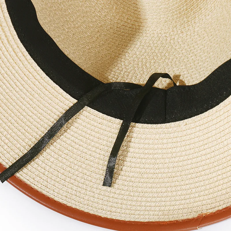 

Artificial leather leather edging straw hat sun hat men and women beach hat Fedora hat Panama tourism