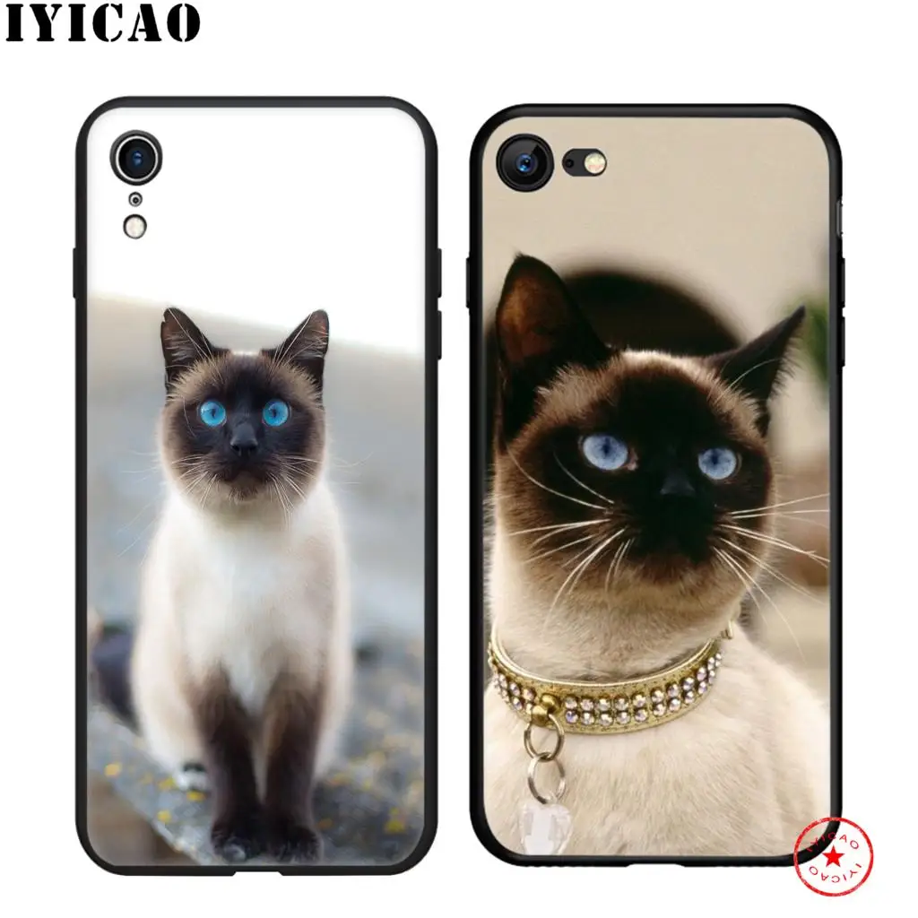 IYICAO Cute Siamese Cat Soft Black Silicone Case for iPhone 11 Pro Xr Xs Max X or 10 8 7 6 6S Plus 5 5S SE |