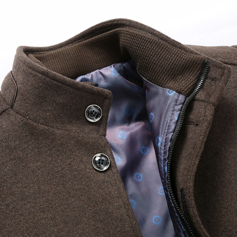 

New Winter Woolen Coat Men Fashion Cotton Liner Wool Blend Jacket Mens Casual Warm Outerwear abrigo hombre Grey/Wine Red