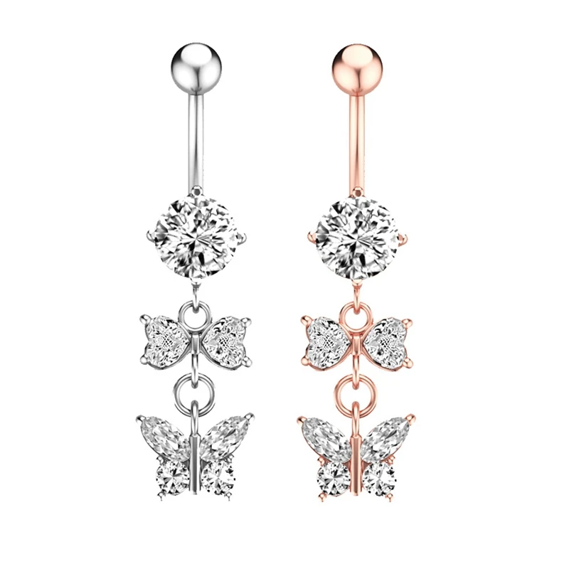 

Fashion Navel Ring Rhinestone Butterfly Stainless Steel Sexy Belly Button Rings Navel Piercing Navel Ring For Women Body Jewelry
