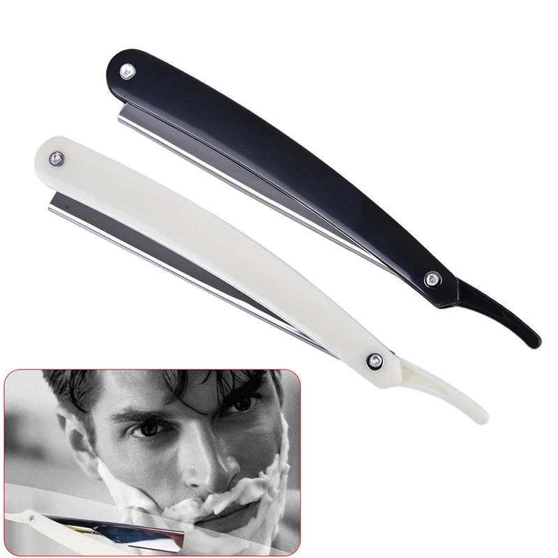 

1Pc Stainless Steel Men Shaving Barber Tools Hair Razor And Blades Antique Black Folding Shaving Knife Straight Razor Holder