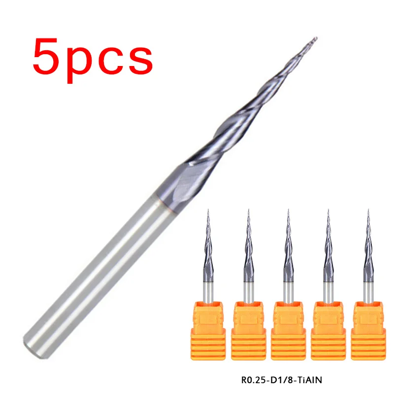 

Ball End Mill Nose Milling Bit 2 Flutes 5x 5pcs Radius Tapered Carbide