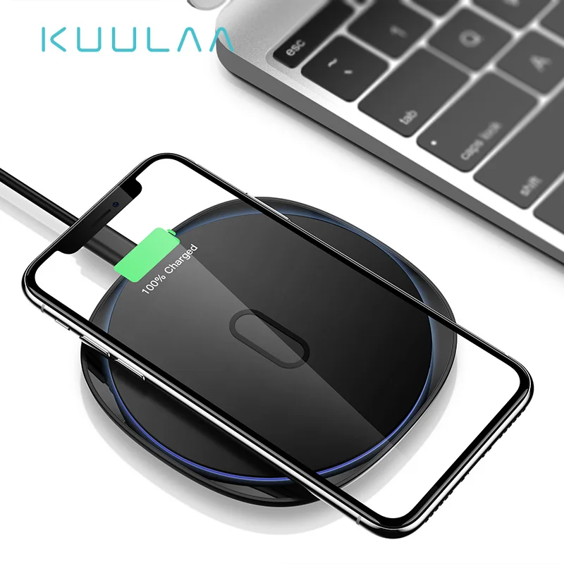 KUULAA 10 Вт Qi Беспроводное зарядное устройство для iPhone X/XS Max XR 8 Plus цинковый сплав металлический беспроводной зарядный коврик для samsung S9 S10+ Note 9 8