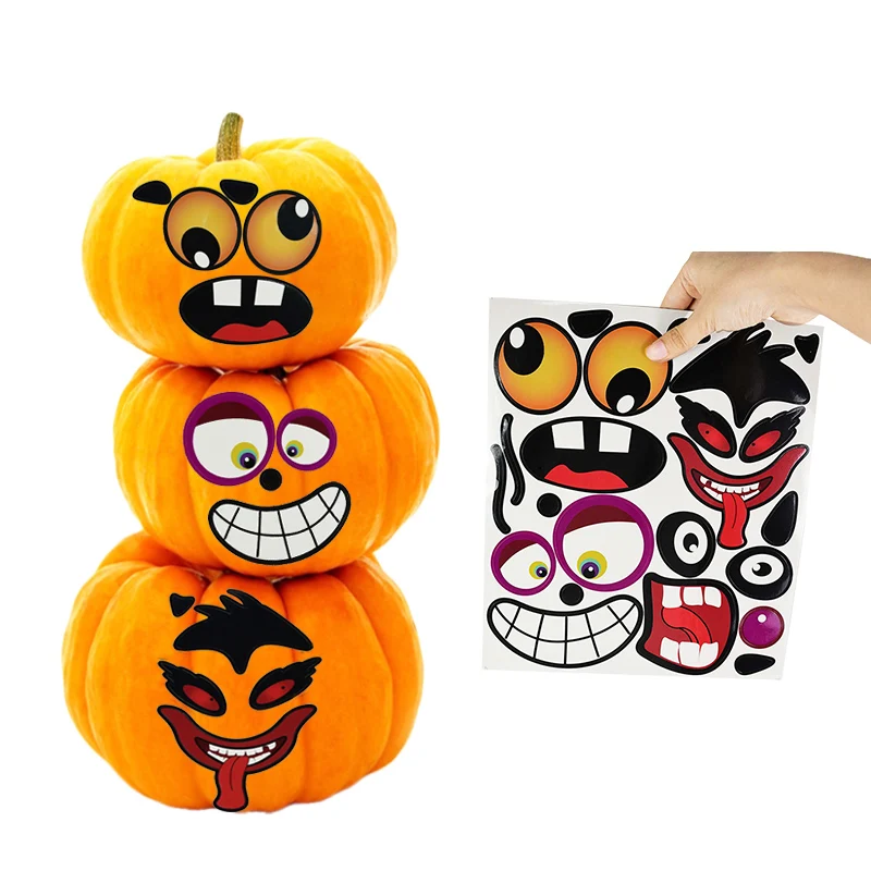 4pcs/set Halloween Decoration Pumpkin Expression Sticker Self-adhesive Funny Grimace Trick or Treat Party Decor Supplies | Дом и сад