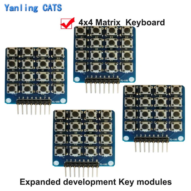 Teclado de matriz de 4x4, módulo de matriz de 16 teclas, interruptor de tacatur de botón de 8 pines para Kit de bricolaje de desarrollo expandido, 4 Uds. YL-102