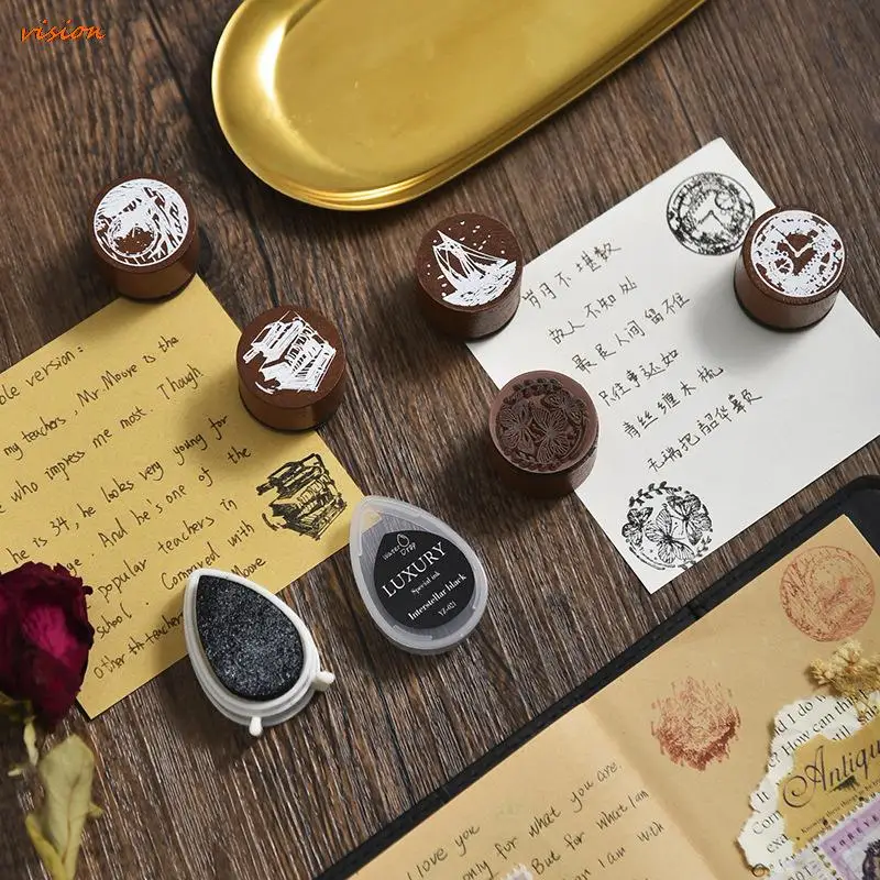 

Vintage Scenery Series Wood and Rubber Seal Stamps for Aesthetics Journaling DIY Stationery Scrapbooking Craft Stamps