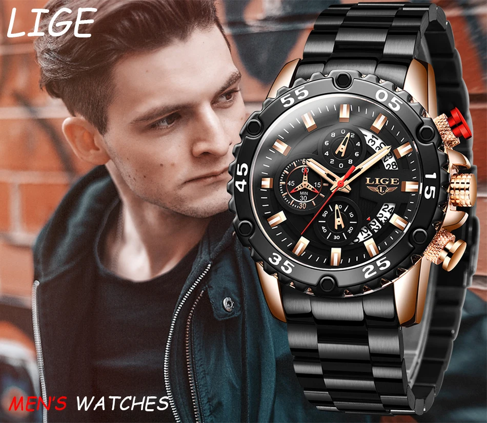 

zegarek męski Watch Men Top Luxury Brand LIGE Waterproof Quartz Watches Mens Chronograph Date Male Clock relogios masculino 2020