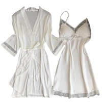 sexy women rayon kimono bathrobe white bride bridesmaid wedding robe set lace trim sleepwear casual home clothes nightwear