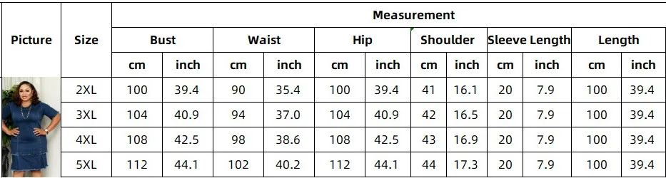 

2XL-5XL Washed Denim Dress 2021 New African Large Size Women's Round Neck Short Sleeve Stitching Fashion Elegant Denim Dress