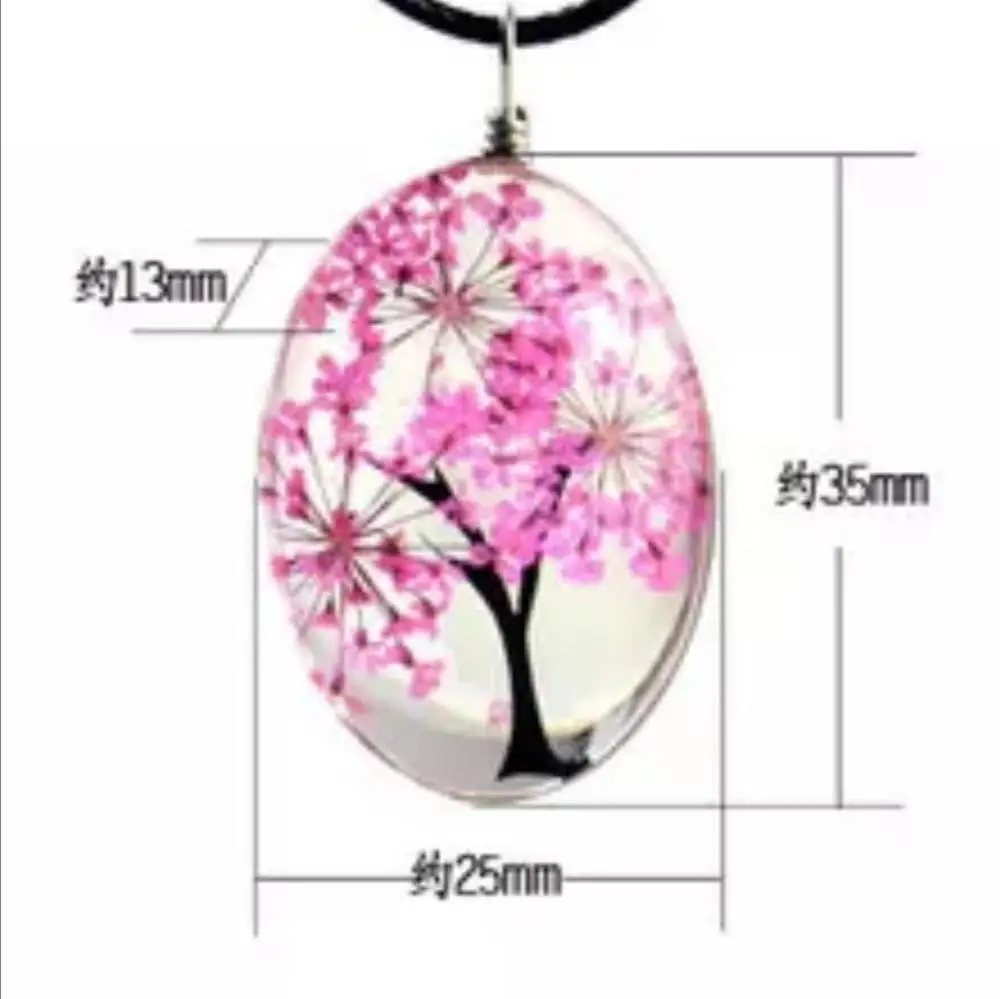 

1pc Fashion Plant Dried Flower Pendant Gypsophila Life Tree Necklace diy Handmade Glass Jewelry+ Lanyard