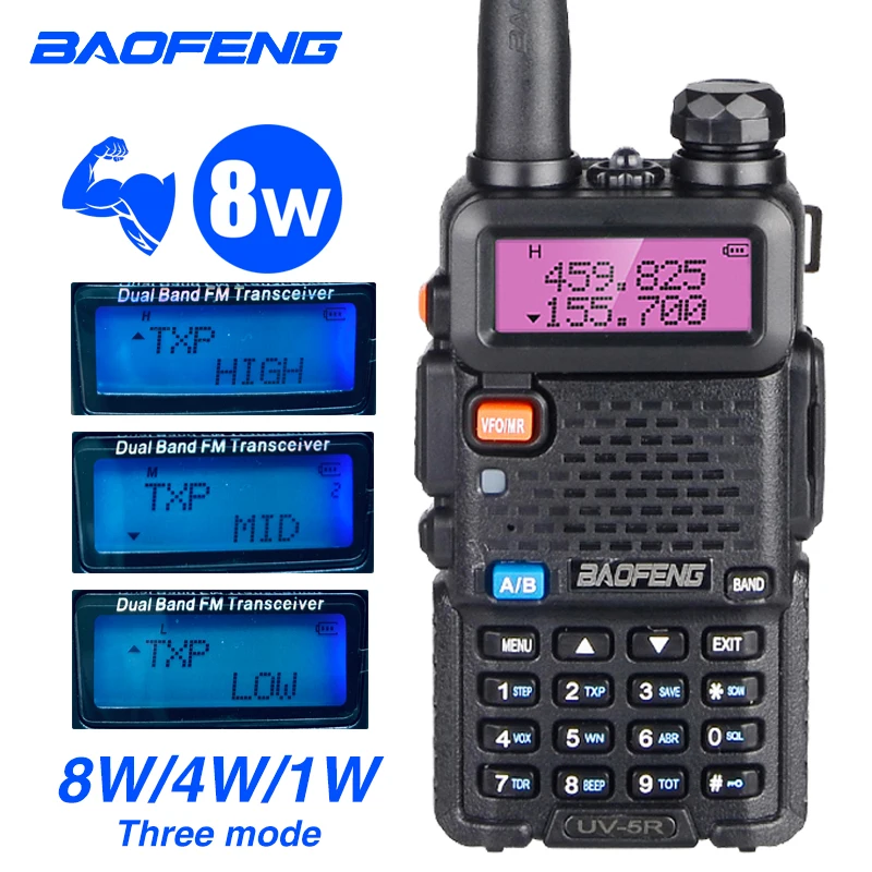 10 км Двухдиапазонная рация 8 Вт Baofeng UV-5R FM трансивер портативный CB Ham Радио 128CH VHF/UHF UV 5R двухстороннее радио 1800mAh