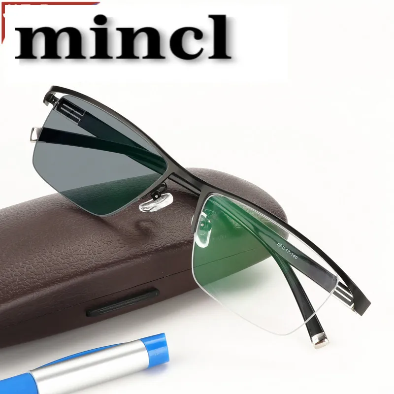 Новый дизайн фотохромные очки для чтения мужские половина оправы из титана сплав