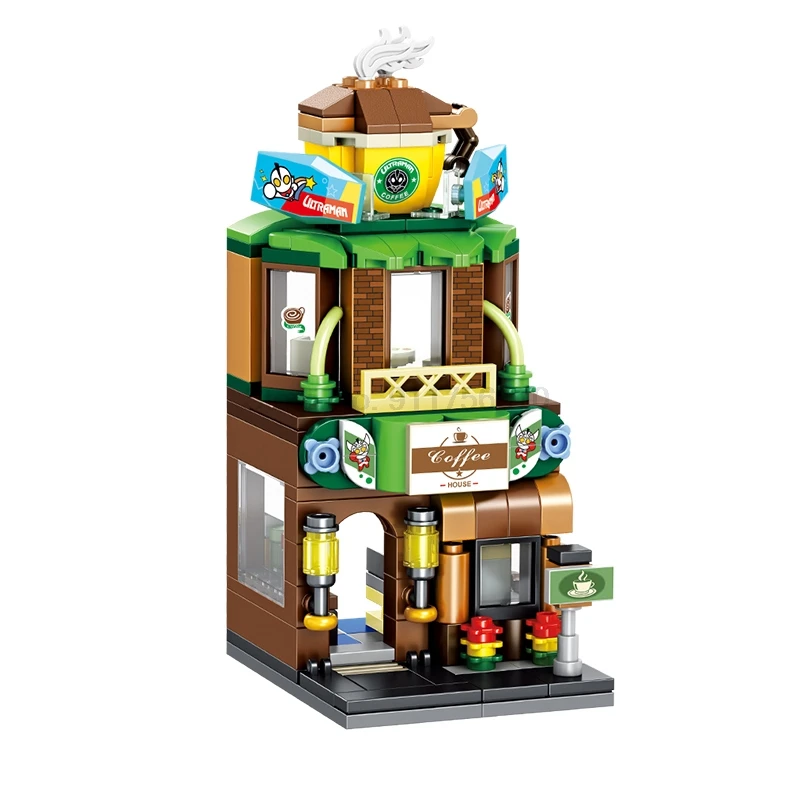 

New City Street View Clothing Store Dessert Coffee Shop Series Model Diy Kits Building Blocks Kids Education Toys For Girl Gifts