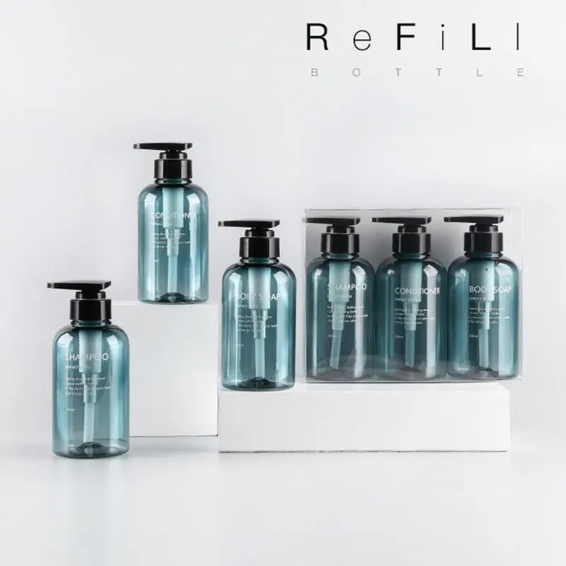 3pcs 500ml empty bottle set shampoo shower gel hair conditioner press pump soap dispenser bathroom refillable bottle free global shipping