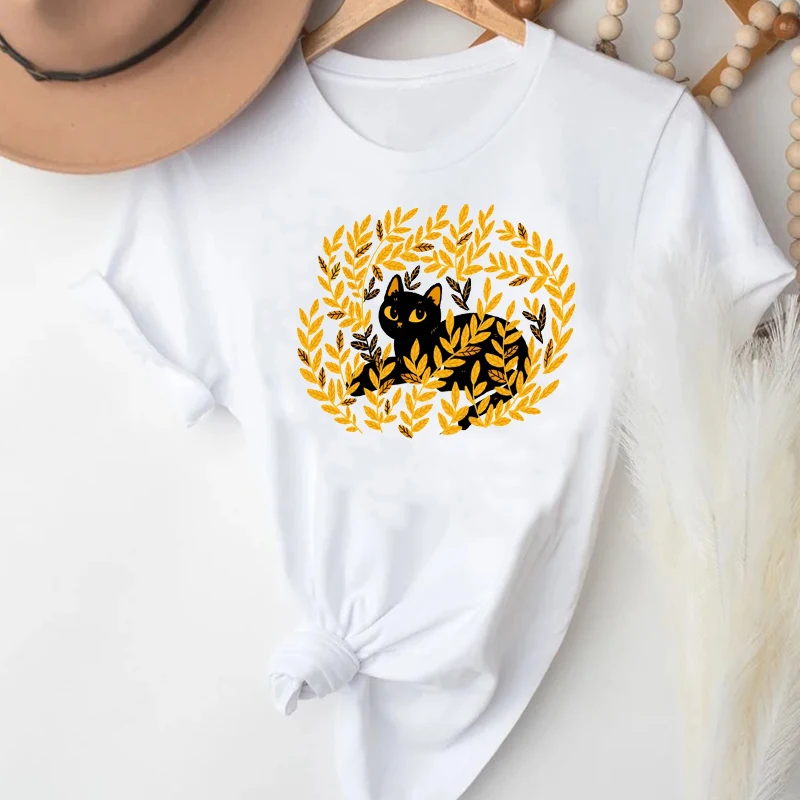 

T-shirts Women Cartoon Cat Lovely Casual Trend Style Short Sleeve Clothes Graphic T Tshirt Top Lady Print Female Tee T-Shirt