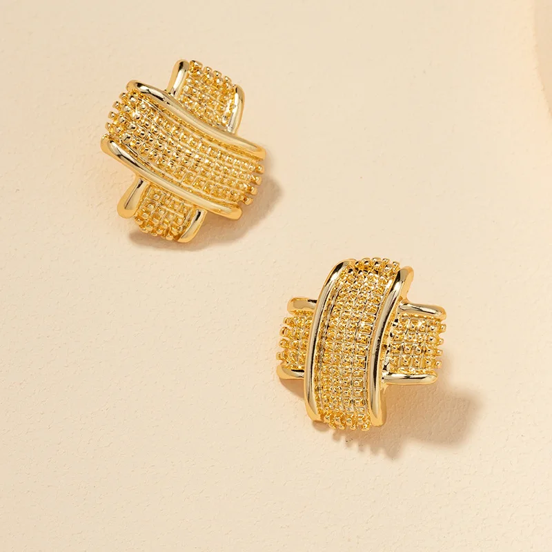 

New Fashion Vintage Shiny Metal Texture X Shaped Stud Earrings For Women Girls Punk Temperament Exaggeration Jewelry Gifts