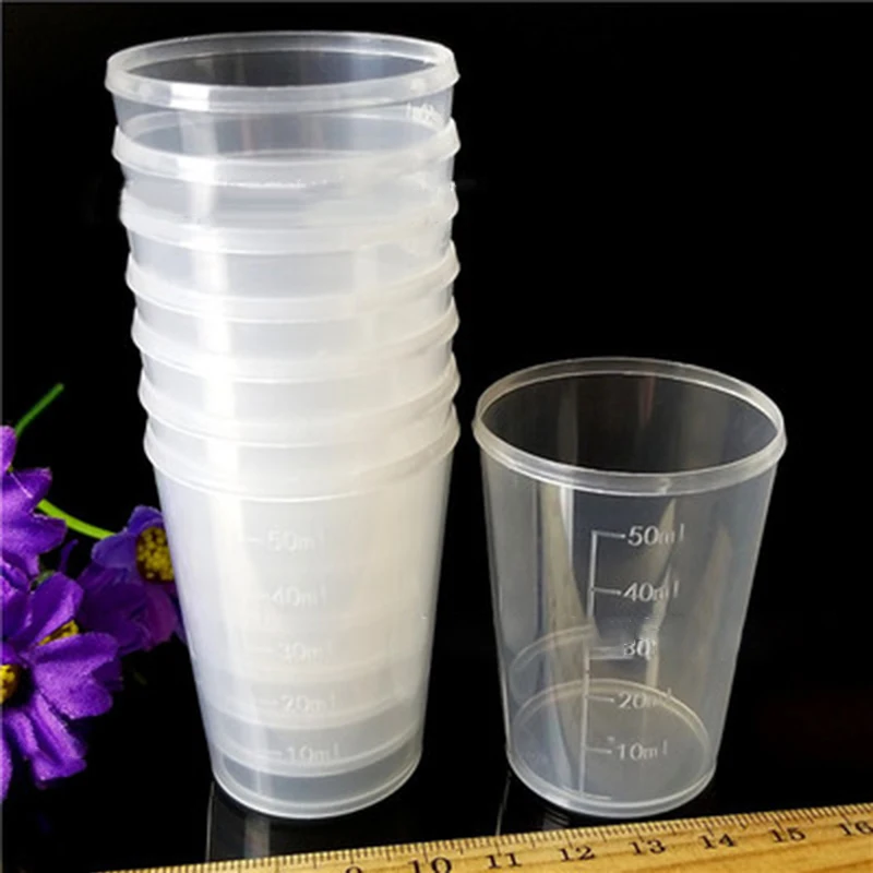 

20 Pcs Transparent Plastics Baking Measurement Cups Dual Scales Cup Container