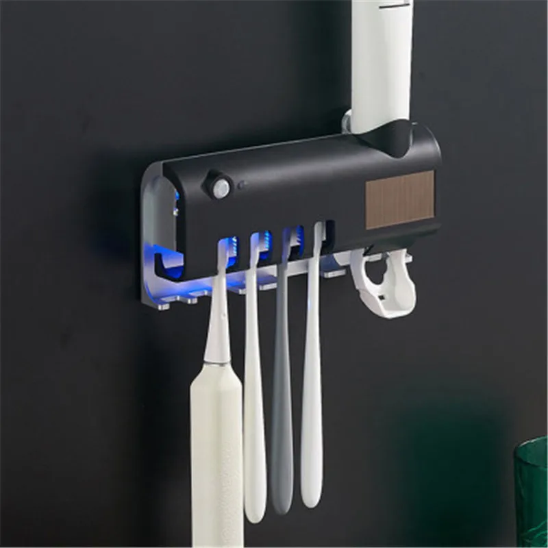 Solar Energy Toothpaste Dispenser Holder Electric Toothbrush Disinfectant Cleaning Smart Wall Mount UV Sterilizer | Дом и сад
