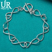 urpretty 925 sterling silver eight number ot chain bracelet for men women wedding engagement party charm jewelry