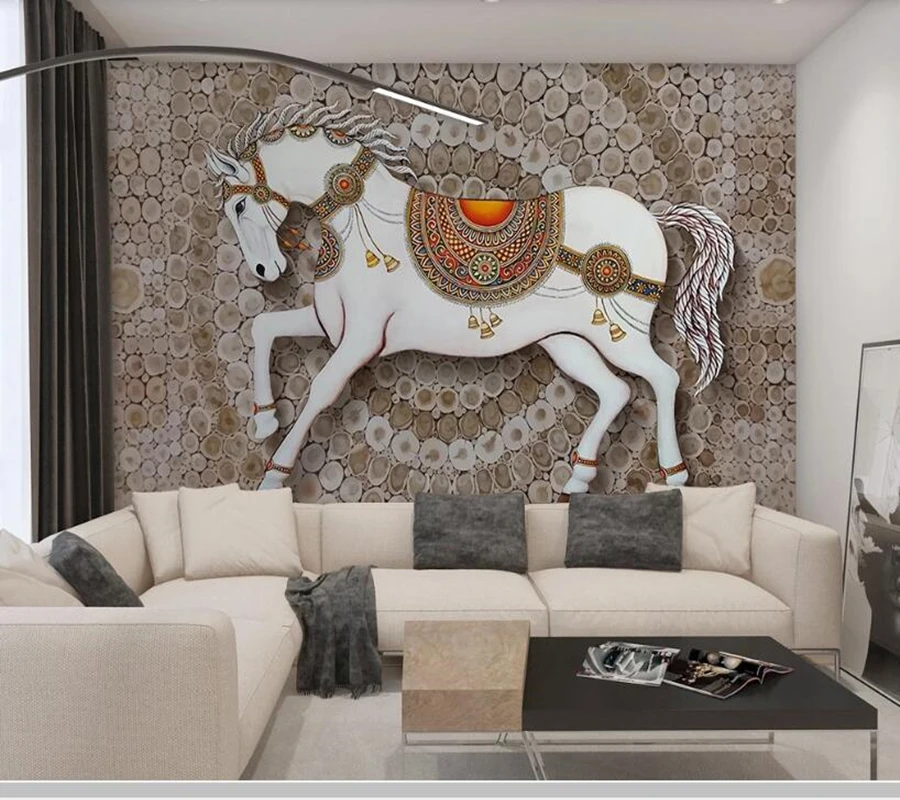 

Обои 3d с изображением лошадей, настенные бумажные украшения для дома, под дерево, для гостиной, спальни