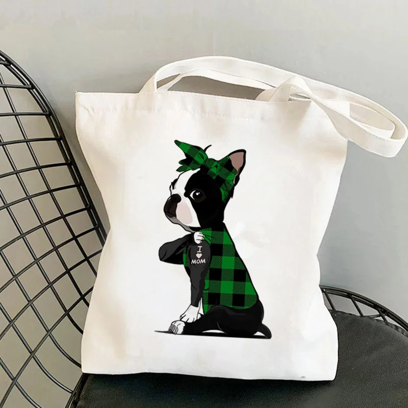 

Клетчатые банданы Shopper Boston Terrier I LOVE MOM, женская сумка-тоут с принтом, Женская холщовая сумка-шоппер на плечо для девушек