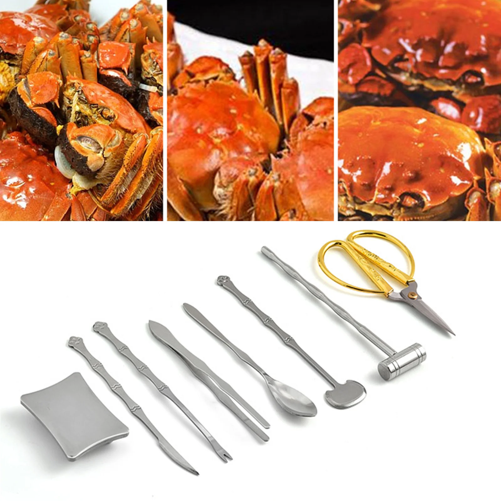 

Seafood Crab Tools Set Stainless Steel Seafood Nutty Suit Shellfish Lobster Nutcracker Pliers Sets Kitchen Bag Box Packing