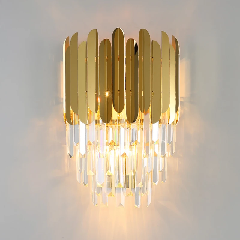 Nordic роскошные золотые кристалл настенный светильник с абажуром пост современный