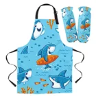 Синяя Акула мультяшный Фартук с нарукавниками для духовки, перчатки для приготовления пищи, Кухонные фартуки для женщин и детей