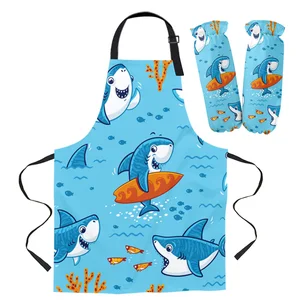 Синяя Акула мультяшный Фартук с нарукавниками для духовки, перчатки для приготовления пищи, Кухонные фартуки для женщин и детей