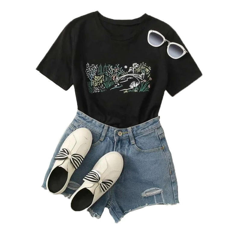 

Женская футболка с коротким рукавом, забавная свободная футболка с принтом, лето 2021