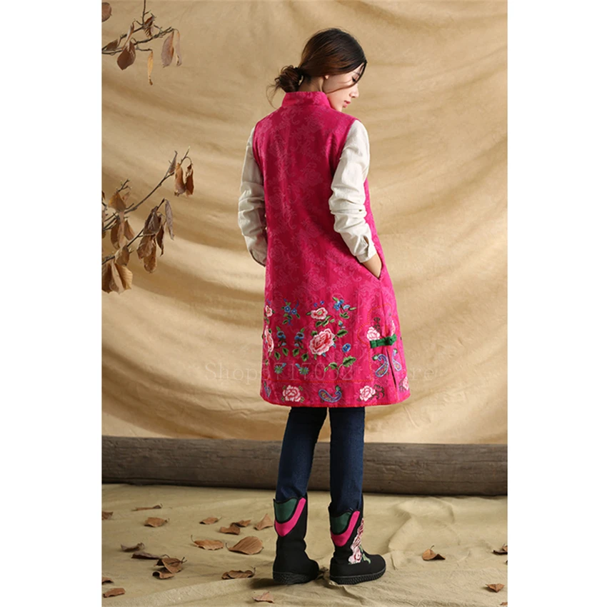 Chinese Traditional Clothes Tang Suit Vest Women Girls Long Maxi Top Fancy Embroidery Flower Sleeveless Cotton Ethnic Coat | Тематическая
