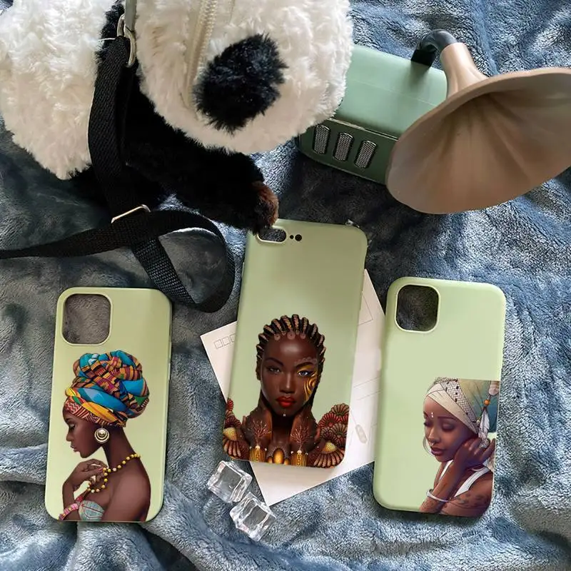 

Melanin African black Girl Phone Case Candy Color for iPhone 6 7 8 11 12 s mini pro X XS XR MAX Plus