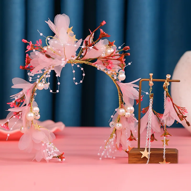 

Элегантные свадебные аксессуары для волос, Жемчужный Цветок для девочки, набор серег на голову, ювелирные изделия для волос, аксессуары LXH