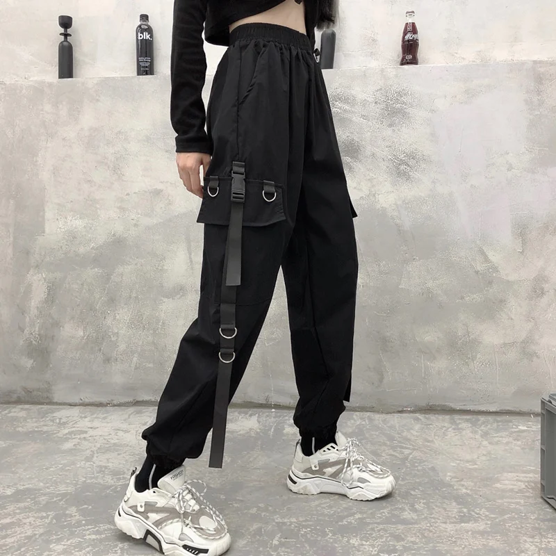 

Punk Jogging Cargo Pants Women Goth Harajuku Chain Black Sweatpants Korean Style 2021 Trousers Japanese Streetwear Pants HH115