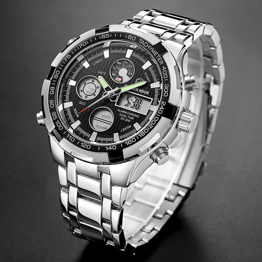 GOLDENHOUR Luxury Brand Водонепроницаемые военные спортивные часы Мужские цифровые
