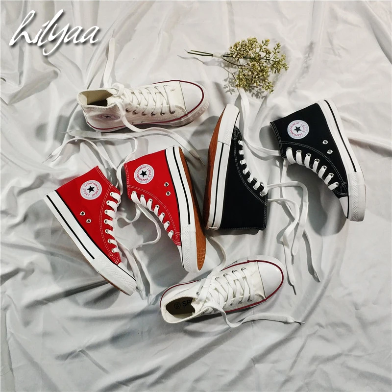 

Woman Sneakers High TOP Canvas Shoes Female Classic Flats Vulcanized Shoes Trend Spring Comfortable Ladies Lace up Canvas Shoes