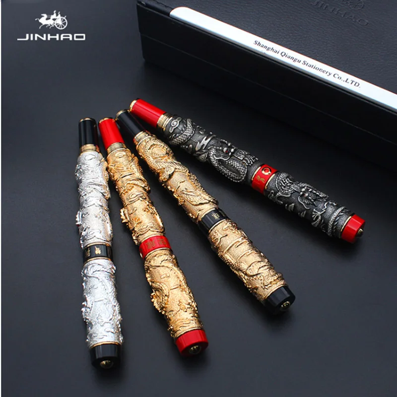 Jinhao Dragon перьевая ручка рельефная двойная золотистая классический металлический