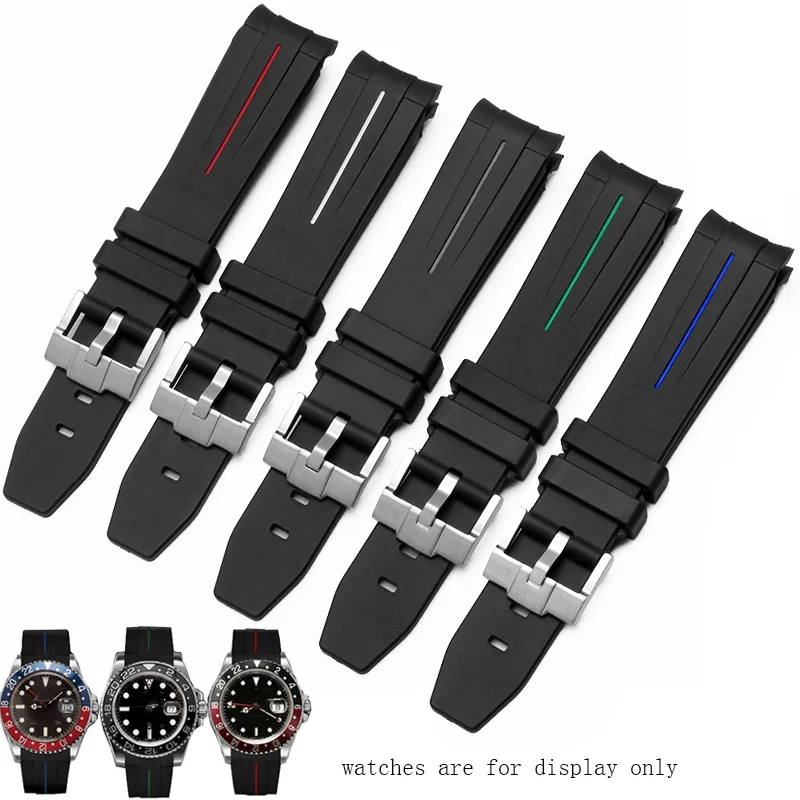 

Rubber Watchband 20 21 22mm Black With Red Blue Green Line Bracelet Pin Buckle Suitable For RX Submariner Series Watch Chain