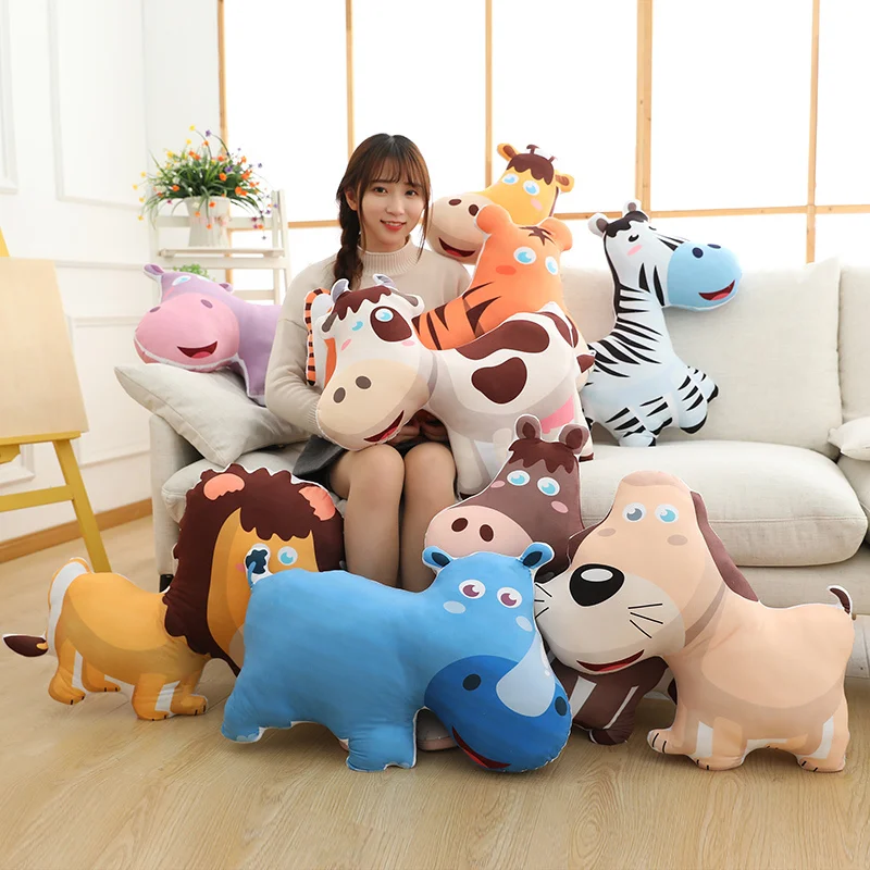 

60CM Cartoon Animal Toy Pillow Lion/Tiger/Hippo/Giraffe/Zebra/Mule/Cow/Dog Plush Toy Pillow Simulation Animal Series Pillow Gift
