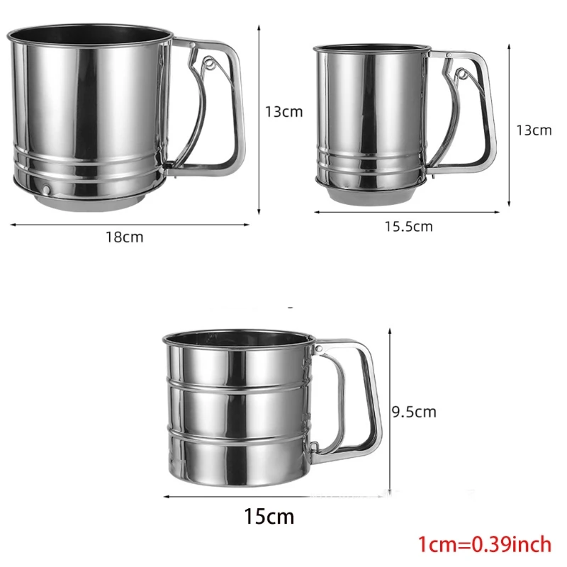 

High Quality Stainless Steel Flour Sifter With Hand Press Double Layers Sieve Baking Sieve Cup Sifter For Baking Flour Sifter Si