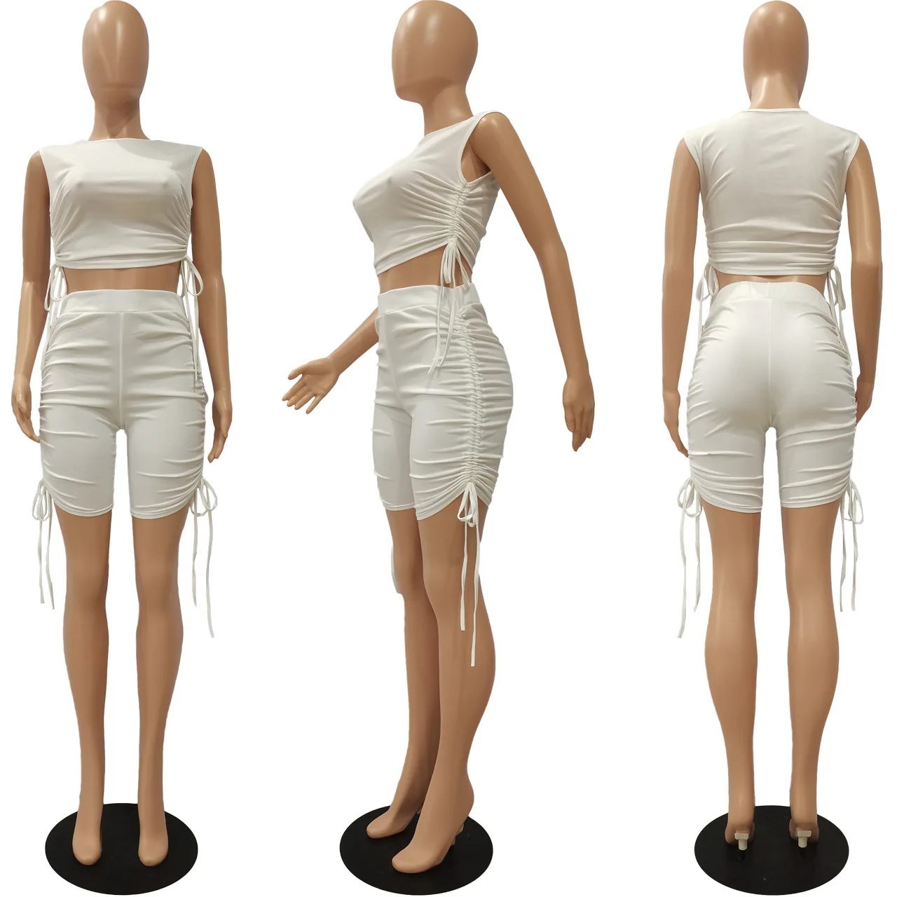 

Women Solid Two Piece Set Plain Color Sleeveless Ctop Top T-Shirt Stacked Shorts Suit Summer Outfit Fitness Activewear Tarcksuit