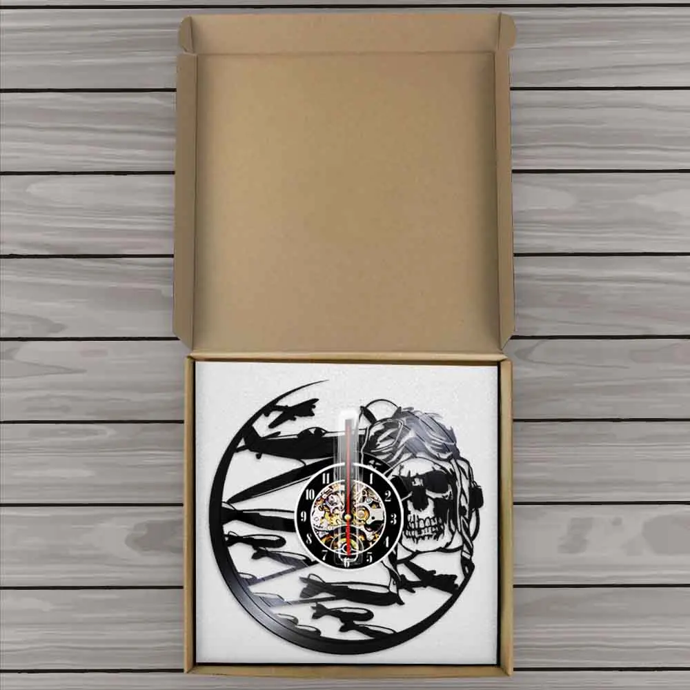 Retro Pilot Skull Wall Clock Aviator Skeleton Vinyl Record Airplane Flying Jet Helmet Hipster Goggles Deco | Дом и сад