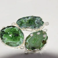 green stone druzy connector for women 2021 jewelry making irregular gold plating bezel geode druzy charms slice hole big polish