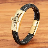 xqni luxury style animal eagle stainless steel men leather bracelet cubic zircon blacksteel color 192123cm mens jewelry