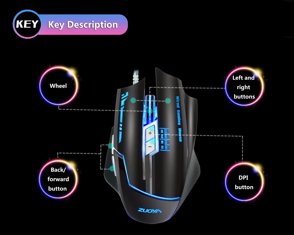 ZUOYA игровая мышь dpi, регулируемый светодиодный, яркий, проводной, оптическая, USB, геймерская мышь, игровая мышь для ПК, компьютера, ноутбука, профессиональная